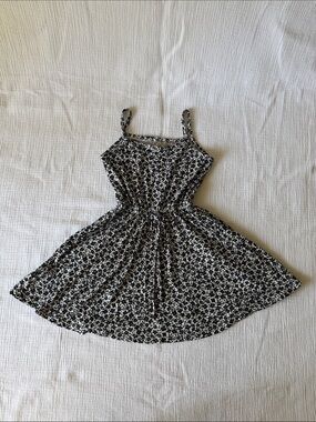 Diosa Girls' Black & White Floral Tie-Waist Sundress with Spaghetti Straps